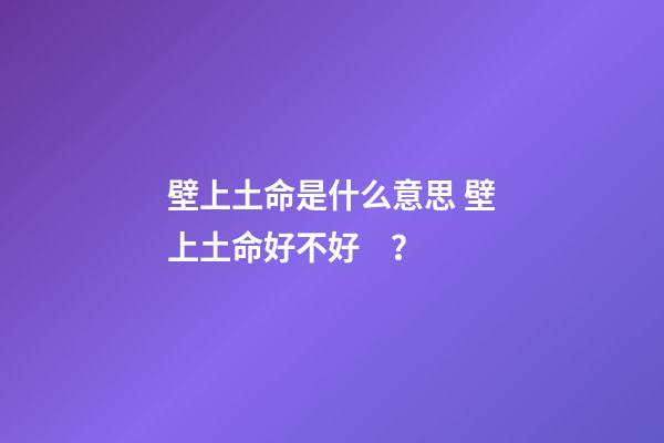 壁上土命是什么意思? 壁上土命好不好？